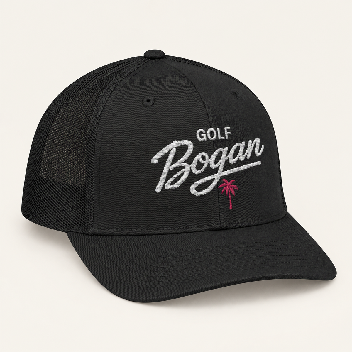 Black Golf Bogan Trucker Cap – Vintage Script Mesh Snapback — product image 2