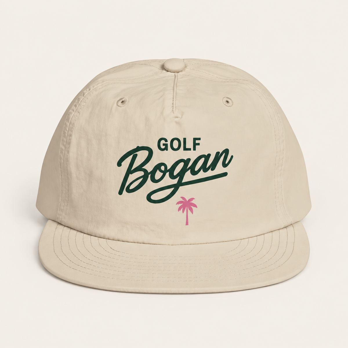 Golf Bogan Surf Cap — Retro Palm Beach Snapback Hat (Ecru) — product image 1