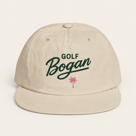 Golf Bogan Surf Cap — Retro Palm Beach Snapback Hat (Ecru) — product image 1