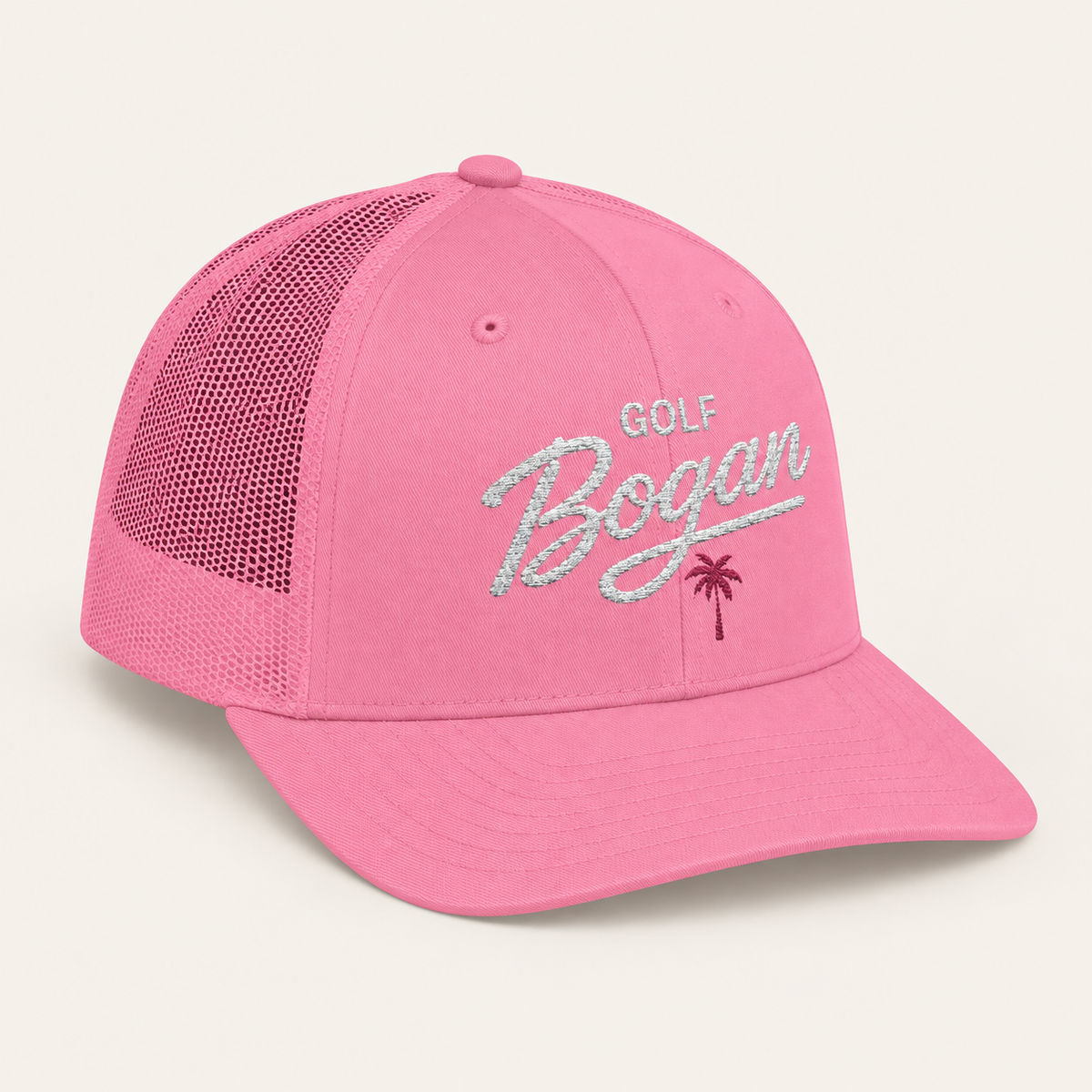 Pink Golf Bogan Trucker Cap – Vintage Script Mesh Snapback — product image 2